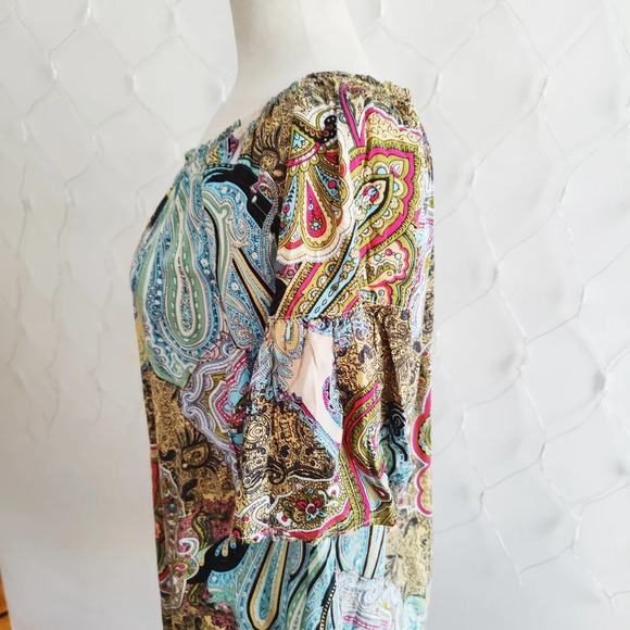 Umgee • Off Shoulder • Boho Blouse Top • Paisley Print • Large - Picture 2 of 5